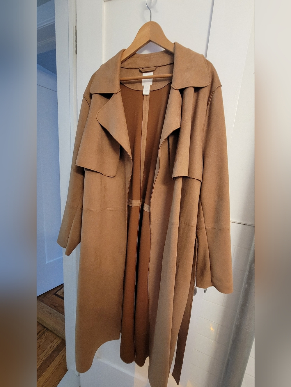 H&M Tan Faux Suede Trench Coat EXCELLENT - Picture 4 of 6